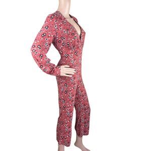 Free People Some Like It Hot Floral Plunging V-Neck Long Sleeves Jumpsuit Size 2
